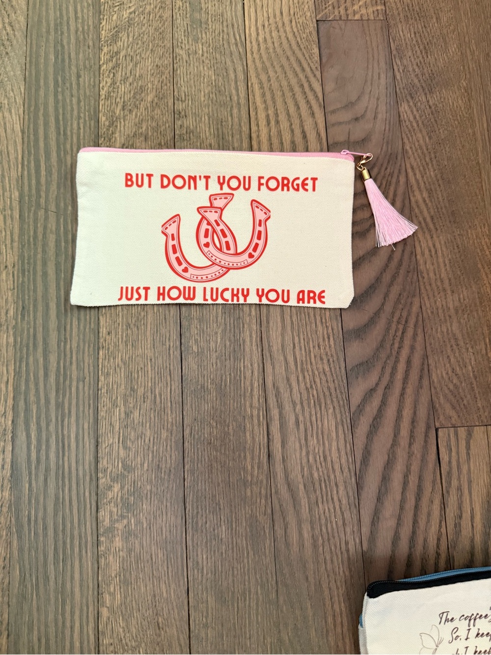 Jonas Brothers Lucky Song Lyrics Canvas Zip Pouch with Pink Tassel